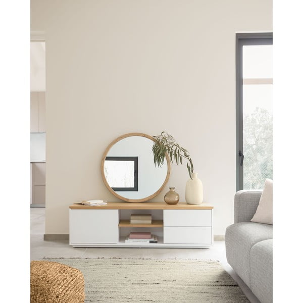 Sieninis veidrodis su medžio masyvo rėmu ø 100 cm Alum – Kave Home-image-3