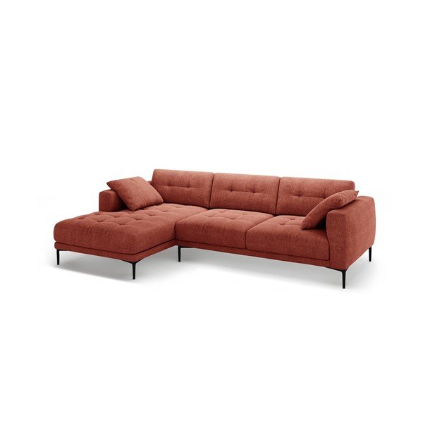 Raudonos plytų spalvos kampinė sofa (su kairiuoju kampu/su gultu) Bemy – Micadoni -image-1