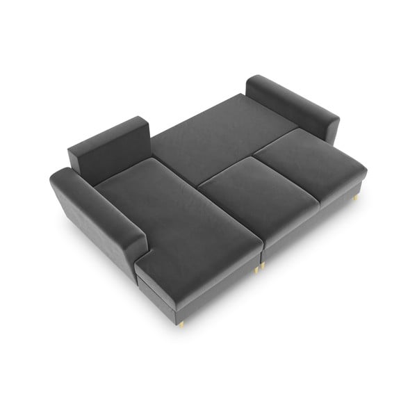 Šviesiai pilkos spalvos iš velveto sulankstoma/su sandėliavimo vieta kampinė sofa (su kairiuoju kampu/su gultu) Kyoto – Cosmopolitan Design-image-2