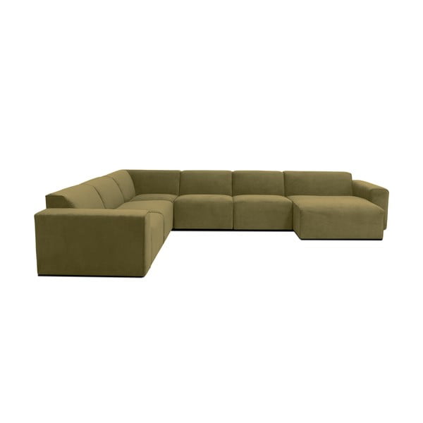 Žalios spalvos aksominė modulinė U formos sofa Scandic Sting, dešinysis kampas