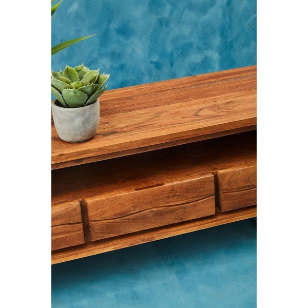 Tamsios natūralios spalvos iš akacijos masyvo TV spintelė 140x52x50 cm Simla – Premier Housewares-image-4