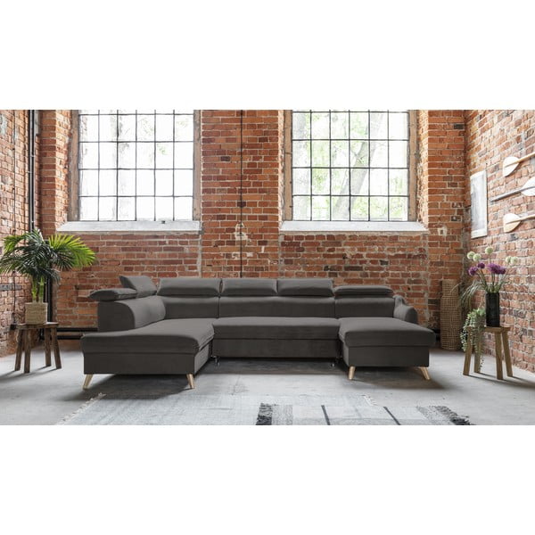 Sulankstoma kampinė sofa iš velveto tamsiai pilkos spalvos (su kairiuoju kampu/„U“ formos) Sweet Harmony – Miuform-image-1