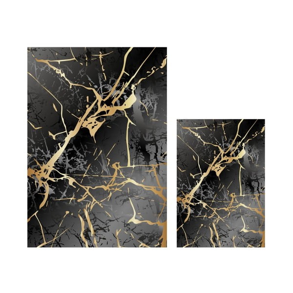 Vonios kilimėliai juodos spalvos/auksinės spalvos 2 vnt. 60x100 cm Marble – Mila Home