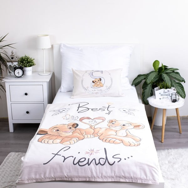 Šviesiai geltonos spalvos iš medvilnės vaikiška patalynė vaikiškai lovai 100x135 cm Lion King "Best Friends" – Jerry Fabrics-image-2