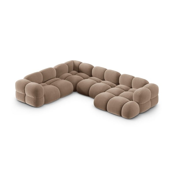 Rudos spalvos iš velveto kampinė sofa (su kairiuoju kampu/„U“ formos) Loretto – Cosmopolitan Design