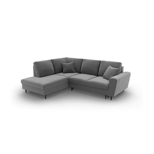 Šviesiai pilkos spalvos iš velveto sulankstoma/su sandėliavimo vieta kampinė sofa (su kairiuoju kampu/„L“ formos) Kyoto – Cosmopolitan Design-image-2