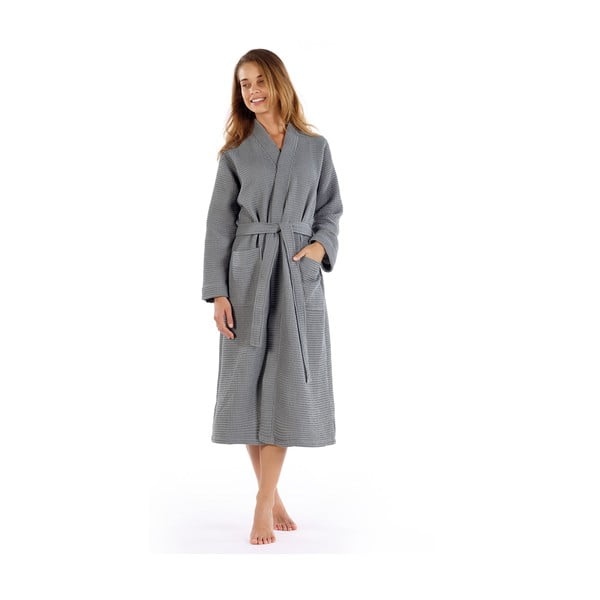 Pilkas medvilninis chalatas L dydžio Mia Waffle - Foutastic-image-2