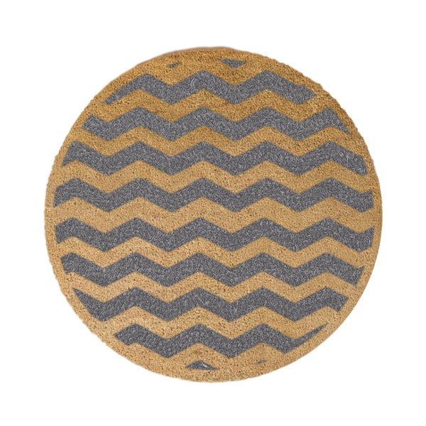 Pilkas apvalus kilimėlis iš natūralaus kokoso pluošto Artsy Doormats Chevron, ⌀ 70 cm