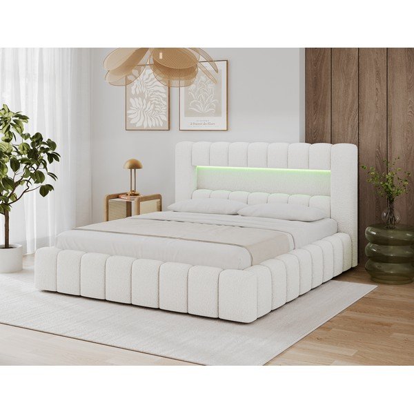 Kreminės spalvos dvigulė lova audiniu dengta su sandėliavimo vieta su lovos grotelėmis 160x200 cm Lamica – ELTAP-image-4