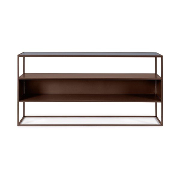 Tamsiai rudos spalvos konsolinis staliukas su stikliniu stalviršiu 30x140 cm Godric – Bizzotto-image-3