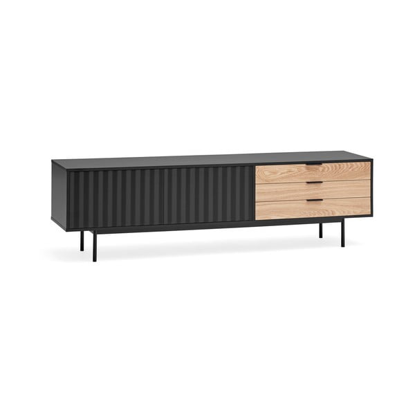 TV spintelė juodos spalvos/natūralios spalvos iš ąžuolo 180x52 cm Sierra – Teulat-image-2