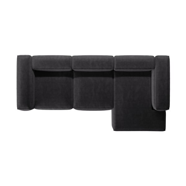 Tamsiai pilkos spalvos iš kordinio velveto kampinė sofa (su dešiniuoju kampu/su gultu) Bergamo – Cosmopolitan Design-image-3