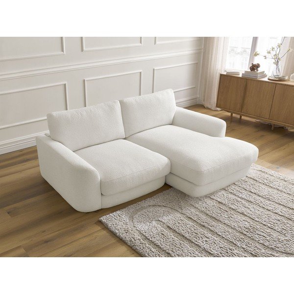 Baltos spalvos kampinė sofa iš boucle (su dešiniuoju kampu/su gultu) Leonore – Bobochic Paris-image-4
