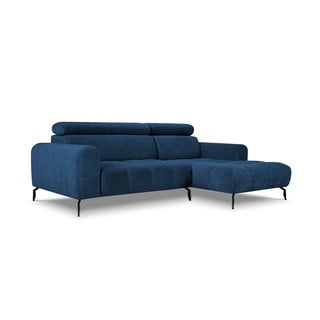 Mėlyna reguliuojama kampinė sofa su aksominiu paviršiumi Milo Casa Nico, dešinysis kampas