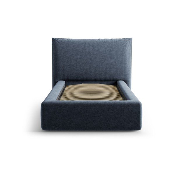 Tamsiai mėlynos spalvos viengulė lova audiniu dengta su sandėliavimo vieta su lovos grotelėmis 90x200 cm Kaelle – Micadoni -image-3