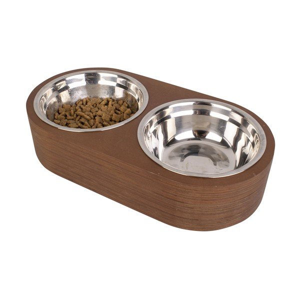 2 metalinių dubenėlių rinkinys naminiams gyvūnėliams tamsiame mediniame stove PT LIVING Pet, plotis 18 cm-image-4