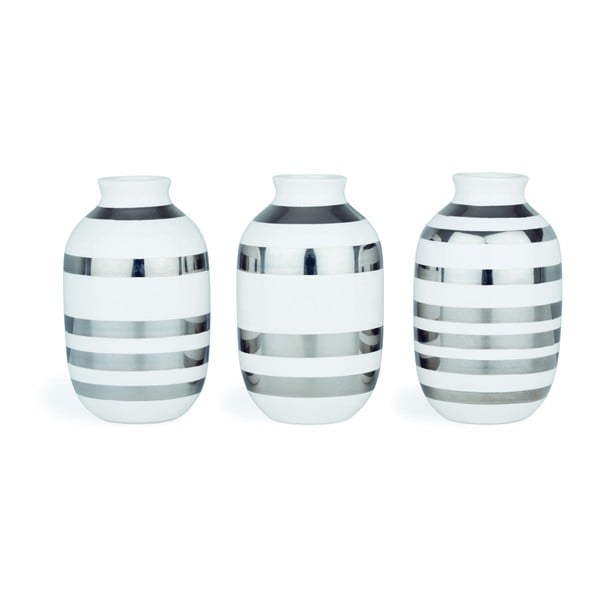 3 baltos akmens masės vazų su sidabro detalėmis rinkinys Kähler Design Omaggio, aukštis 8 cm