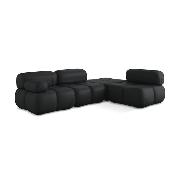 Juodos spalvos iš dirbtinės odos modulinė kampinė sofa (su dešiniuoju kampu) Lokua – Makamii-image-3