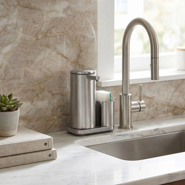 Automatinis sidabrinės spalvos iš metalo stovas skalbimo reikmenims – simplehuman-image-2