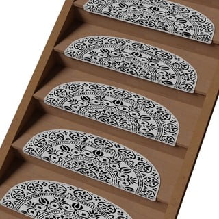 Laiptų kilimėlių rinkiniai juodos ir baltos spalvos 16 vnt. 20x65 cm Anatolian Lace – Vitaus