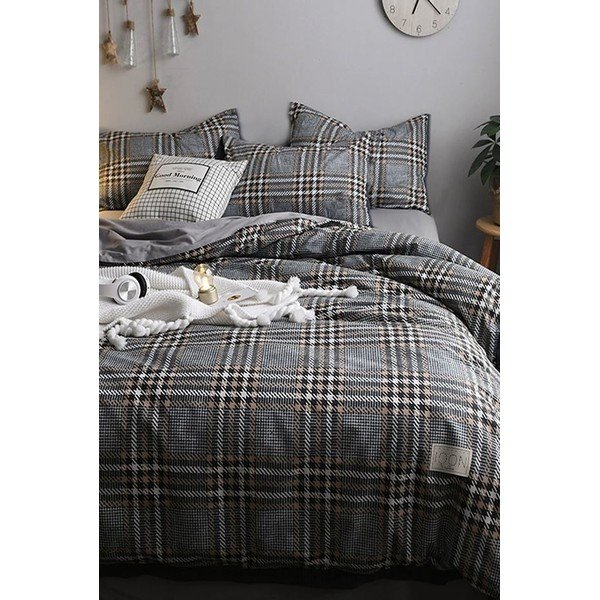 Pilka medvilninė viengulė/pratęsta patalynė su paklode 160x220 cm - Mila Home-image-2