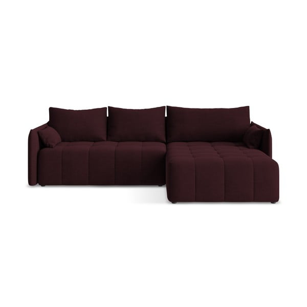 Bordo spalvos sulankstoma/su sandėliavimo vieta kampinė sofa (su dešiniuoju kampu/su gultu) Moku – Makamii