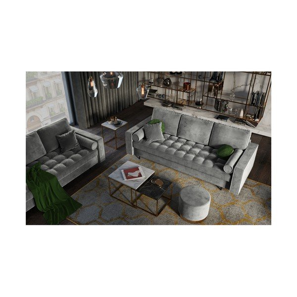 Šviesiai pilka aksominė sofa-lova Milo Casa Santo-image-1