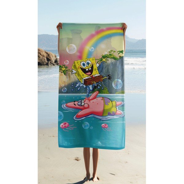 Iš medvilnės vaikiškas rankšluostis 70x140 cm Sponge Bob "Tropical Duo" – Jerry Fabrics-image-1