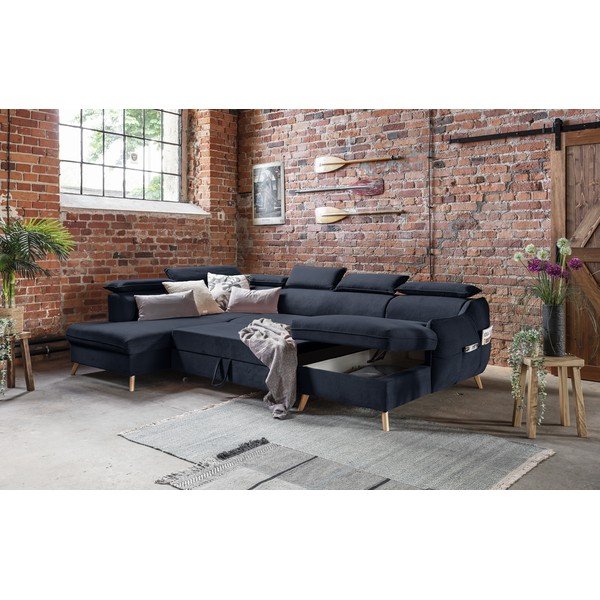 Sulankstoma kampinė sofa iš velveto tamsiai mėlynos spalvos (su kairiuoju kampu/„U“ formos) Sweet Harmony – Miuform-image-3