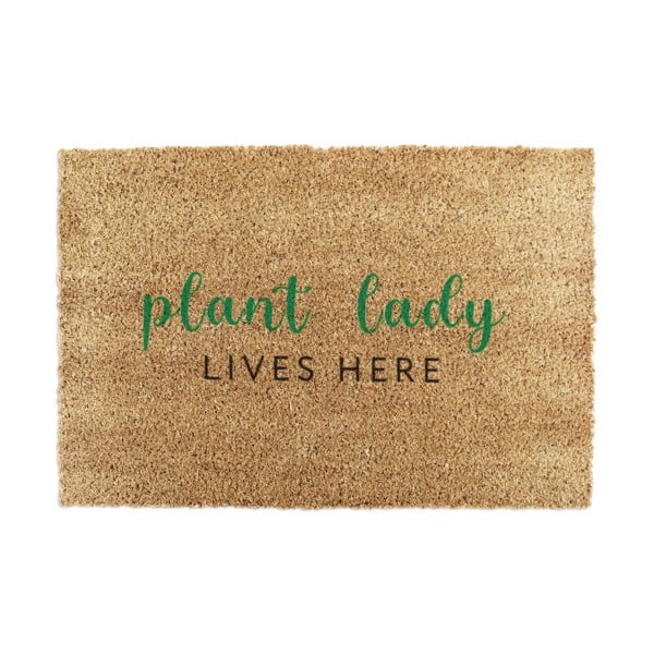 Iš kokoso pluošto grindų kilimėlis 60x90 cm Plant Lady Lives Here – Artsy Doormats