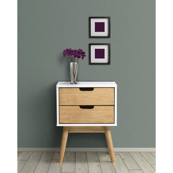 Baltos ir rudos spalvos pušies masyvo naktinis staliukas "Marckeric Baku-image-1