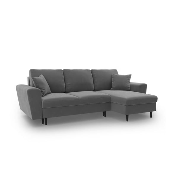 Šviesiai pilkos spalvos iš velveto sulankstoma/su sandėliavimo vieta kampinė sofa Kyoto – Cosmopolitan Design-image-1