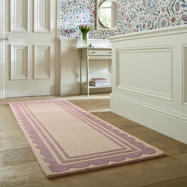 Rankų darbo iš vilnos kilimas violetinės spalvos/natūralios spalvos 80x230 cm Lois Scallop – Flair Rugs-image-1