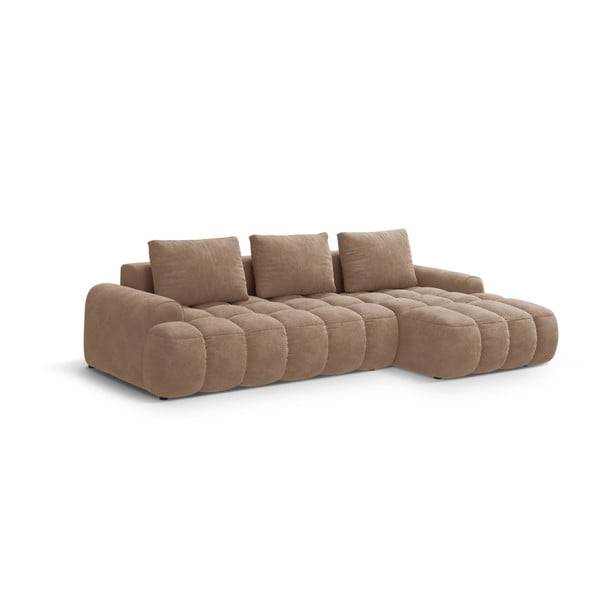 Šviesiai rudos spalvos iš velveto sulankstoma/su sandėliavimo vieta kampinė sofa (su dešiniuoju kampu/su gultu) Linz – Cosmopolitan Design-image-2