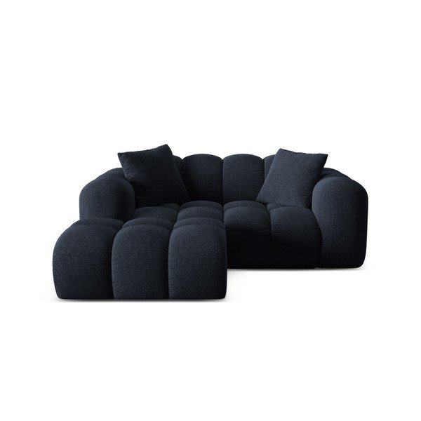 Tamsiai mėlynos spalvos iš šenilinio audinio kampinė sofa (su kairiuoju kampu/su gultu) Treno – Cosmopolitan Design
