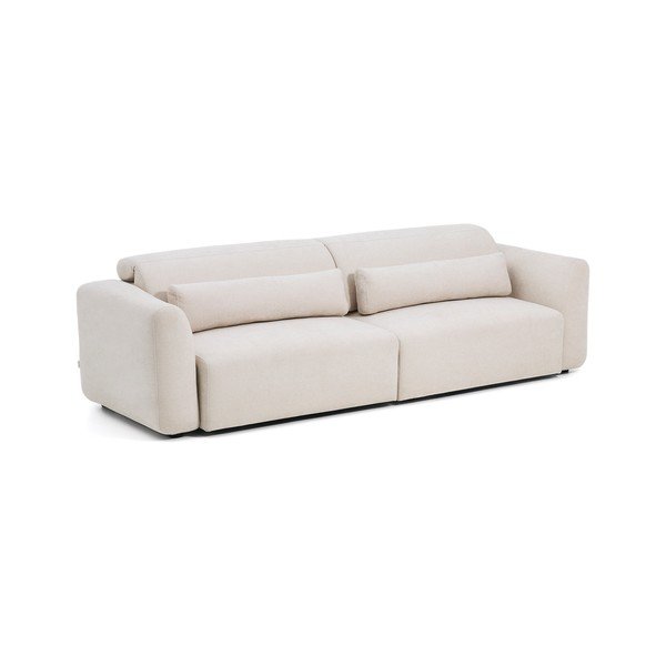 Smėlio spalvos reguliuojama/sulankstoma sofa iš šenilinio audinio su gultu 290 cm Lares – Kave Home-image-3