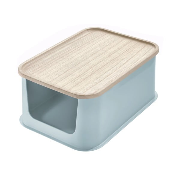 Pilka dėžutė su dangteliu pagaminta iš paulovnijos medienos iDesign Eco Open, 21,3 x 30,2 cm