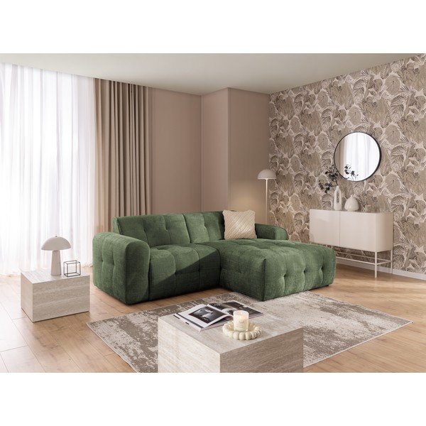 Žalios spalvos kampinė sofa (su dešiniuoju kampu/su gultu) Melva – Ropez-image-4