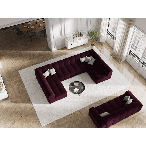 Bordo spalvos aksominė kampinė sofa (U formos) Kendal - Micadoni Home-image-1