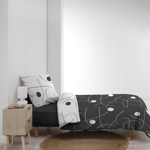 Baltos spalvos/tamsiai pilkos spalvos iš mikropluošto viengulė patalynė 140x200 cm Sonate – douceur d'intérieur-image-2