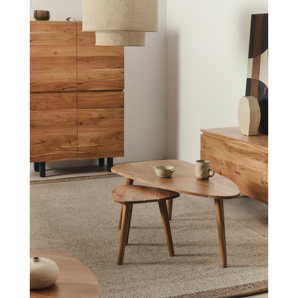 Natūralios spalvos iš akacijos masyvo kavos staliukas 60x110,5 cm Duvani – Kave Home-image-1