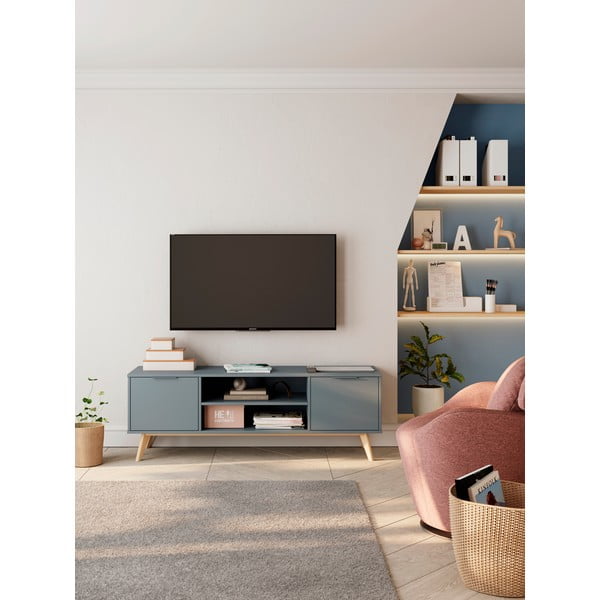 Pilkai žalios spalvos TV spintelė 140x53x40 cm Pisco – Marckeric-image-1