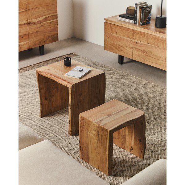 Iš akacijos masyvo šoniniai stalai 2 vnt. 40x50 cm Lomiri – Kave Home-image-1