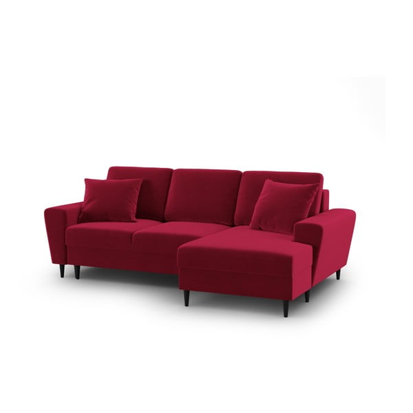 Raudonos spalvos iš velveto sulankstoma/su sandėliavimo vieta kampinė sofa (su dešiniuoju kampu/su gultu) Kyoto – Cosmopolitan Design-image-1