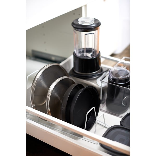 Baltas reguliuojamas stovas dangčiams ir keptuvėms YAMAZAKI Tower-image-4