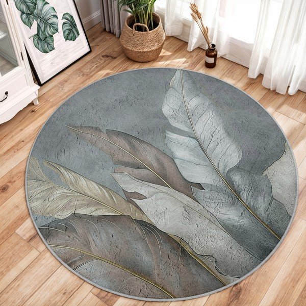 Skalbiamas apvalios formos kilimas žalios spalvos/pilkos spalvos ø 100 cm Dusty Leaves – Mila Home-image-1