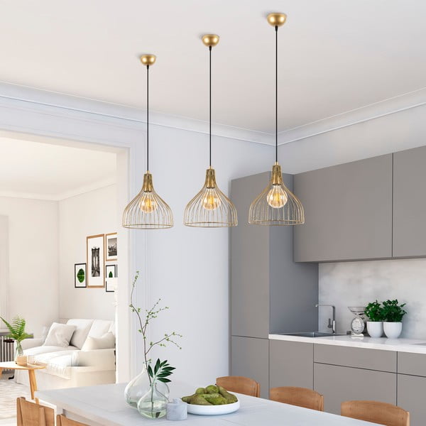 Auksinės spalvos kabantis šviestuvas ø 25 cm su metaliniu gaubtu Cafu – Opviq lights-image-3