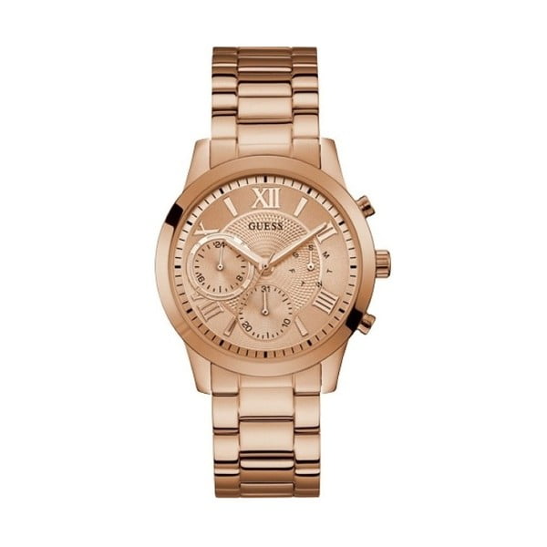 Rožinio aukso moteriškas laikrodis su nerūdijančio plieno dirželiu Guess W1070L3