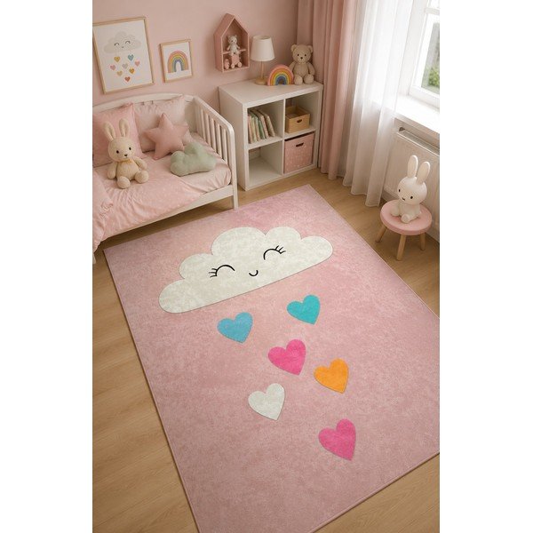 Skalbiamas rožinės spalvos vaikiškas kilimas 140x190 cm Clouds – Mila Home-image-1