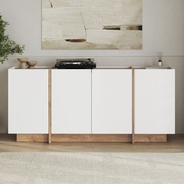 Baltos spalvos šoninė spintelė iš pušies su anga laidams 180x80x45 cm Dorma – Kalune Design-image-1
